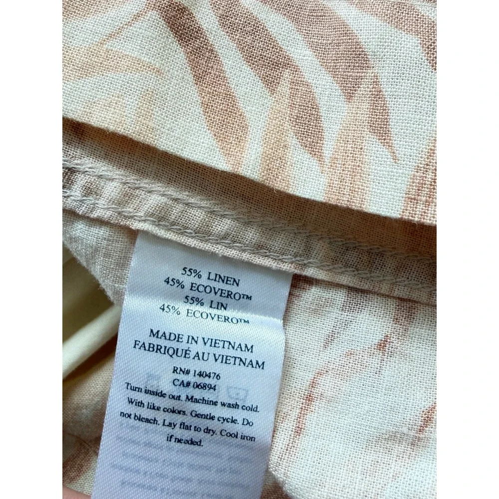 Faherty Gemina Linen Blend Mini Dress Relaxed Fit Peach Palm Boho Chic Large - Picture 8 of 13